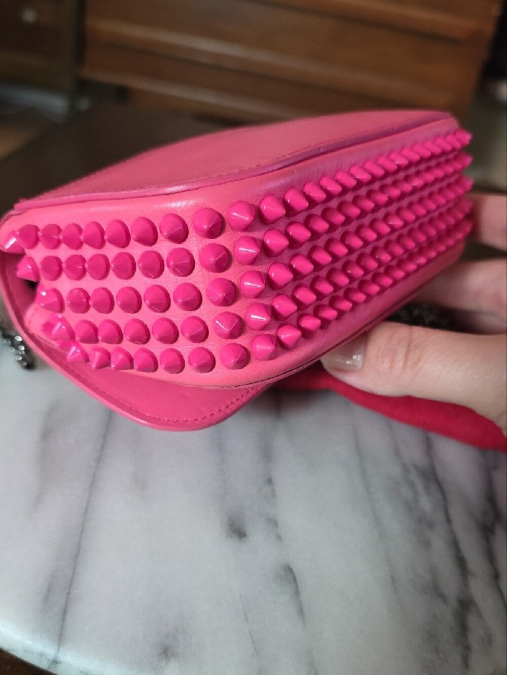 Christian Louboutin "Sweet Charity" Hot Pink Spike-Trim Bow Crossbody Bag 💖 - Picture 12 of 17